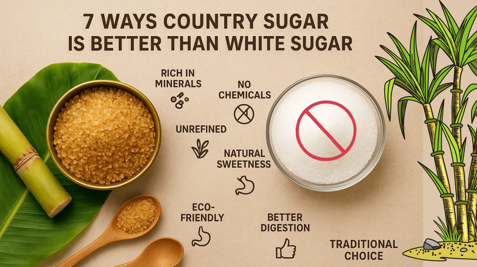 Brown sugar vs white sugar comparison – natural unrefined sugar versus refined sugar crystals